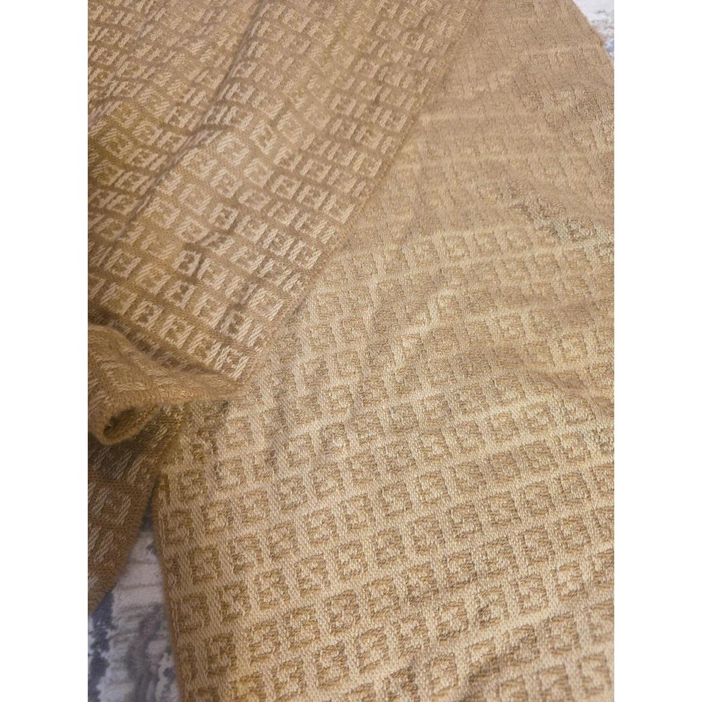 Fendi Zucca Monogram Scarf Tan Beige FF Logo Fringe Trim Rectangle Luxury Scarf - Picture 12 of 16